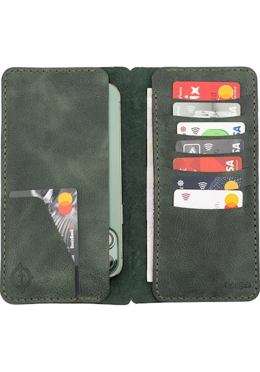 Twingold İsme Özel Dikey Uzun Cüzdan - %100 Rainbow Deri - A010007 - Haki Haki