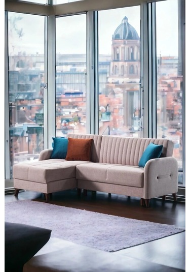 Kiel Yataklı Köşe Koltuk Takımı - Krem