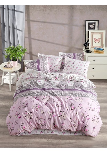 Ranforce Light Maria Lila Çift Kişilik Nevresim Takımı Pembe - Lila