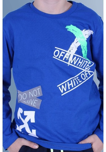 X Baskılı Uzun Kollu Erkek Çocuk Indigo Sweatshirt İndigo