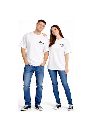 Nevermind Anne Baba Kombini Mom Dad Baskılı Çift Tişört Oversize Unisex 2 L Beyaz