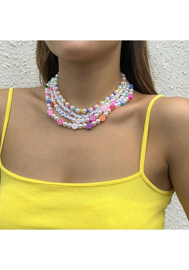 Takı Basit Meyve Çiçek Örgülü Karışık Kolye Mizaç İmitasyon İnci Çok Katmanlı Köprücük Kemiği Kolyesi Diğer