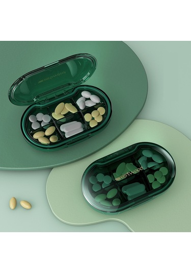 Yeiuyi Oval 6 Izgara Sınıflandırılmış Hap Kutusu Taşınabilir Ev Saklama Kutusu Yeşil