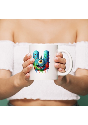 U Harfi Bardak, Sevimli Canavarlar Harflı Bardak Hediyesi Porselen Beyaz