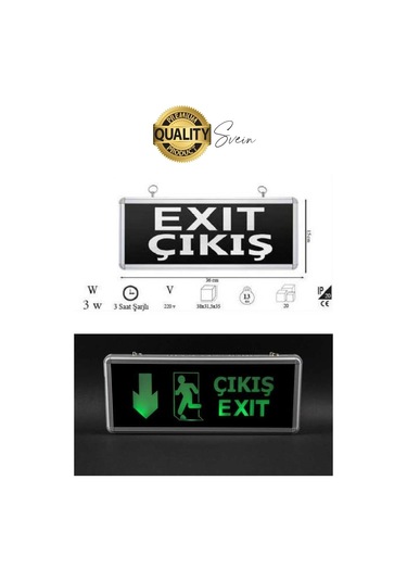 Işıklı Çift Yönlü Acil Çıkış Exit Tabelası Şarjlı Yönlendirme Güvenli Parlayan Uyarı Levhası