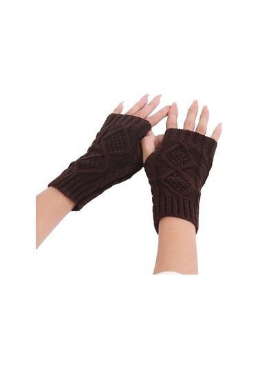Yarım Parmaklı Kısa, Elmas Şeklindeki Örme Sıcak Eldivenler - Sonbahar Ve Kış