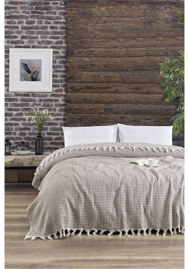 Çift Kişilik Yatak Pikesi Piramit 200 X 230 Cm Kahve