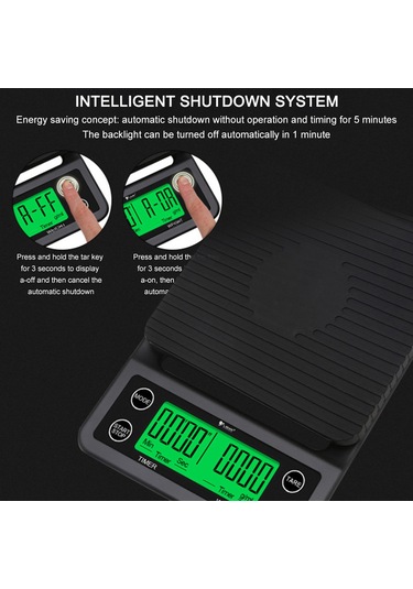 Kangvka 3kg Taşıma Kapasiteli 0.1g Hassas Mutfak Terazisi, Kahve Ve Pişirme İçin Çok Fonksiyonlu Zamanlayıcılı Elektronik Tartı Pil Dahil Değil Siyah