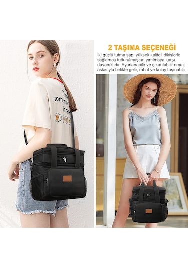 Haegs Körüklü Termal Termos Çanta, Çift Bölmeli, Genişleyebilen Soğuk Sıcak Tutucu Yalıtımlı Beslenme Çantası, Soğutucu Buzluk Yemek Taşıma Çantası 21l - Siyah