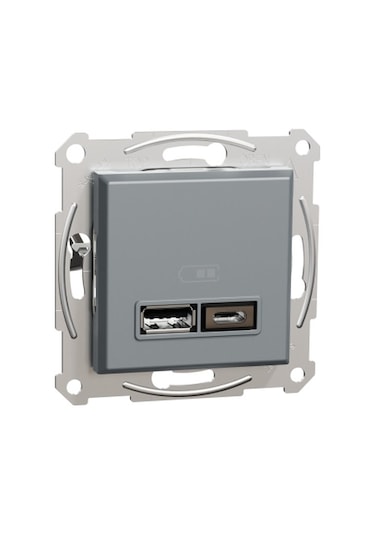 Schneider Eph2700362 Asfora Çelik İikili Type C Usb Prizi 2.4 A