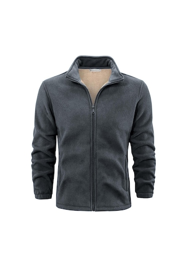 Ghassy Co. Erkek Ultra Isı Peluş Astarlı Cepli Tam Fermuarlı Polar Ceket Füme