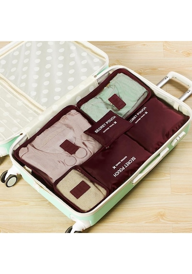 Şarap Kırmızısı 6 Adet Set Seyahat Bavul Organizatör Çanta Bagaj Ambalaj Küpleri Seyahat Organizatör Depolama Ayakkabı Elbise Bagaj Organizatör Çanta Şarap Kırmızısı