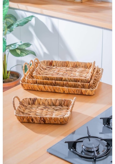 Wicker 4 Parça Hasır Dikdörtgen Sepet Hasır