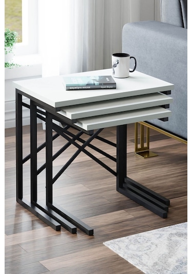 Ceramical ZG1 Metal Zigon Sehpa 3'lü Beyaz