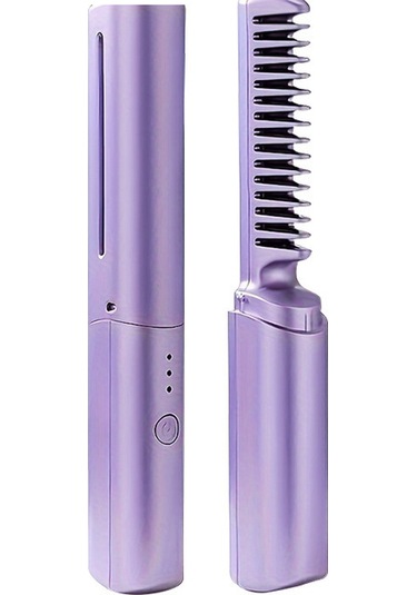Shineyee Usb Şarjlı Taşınabilir Saç Düzleştirici Ve Fırça İkili Mor, Kablosuz Mini Saç Şekillendirici, 3 Sıcaklık Ayarı, Seramik Kaplama
