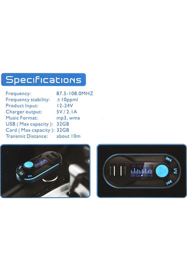 Uzaktan Kumandalı Bluetooth Tacking Handsfree Araç Kiti Fm Verici Akıllı Telefonlar İçin 2.1a Çift Araç Şarj Cihazı