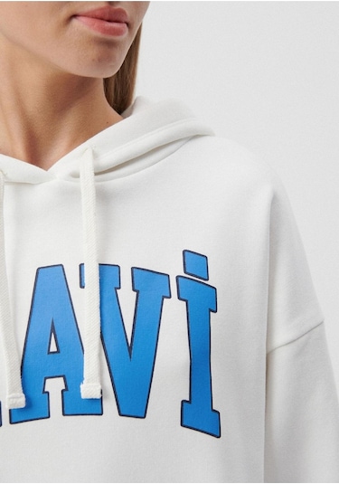 Mavi M1600361-81964-fw Mavi Logo Kapüşonlu Sweatshırt Kırık Kadın Sweatshirt M1600361-81964-R2728 Kırık Beyaz