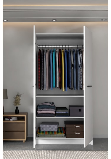 - Ladik - Beyaz Çift Kapaklı Gardırop 180-90-45 Cm Beyaz - Ladik - Beyaz Çift Kapaklı Gardırop 180-90-45 Cm Beyaz