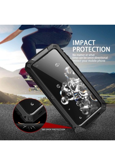 Mufunye Samsung Uyumlu S20ultra İçin Tam Metal Zırh Kılıf - Şok Emici, Cam Korumalı Ve Ayaklı Dikey/yatay Stantlı Sert Korumalı Kılıf