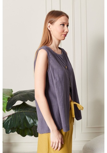 Keten Şık Farklı Tarz Nevin Bluz - Modern Ve Zarif Tasarım Antrasit