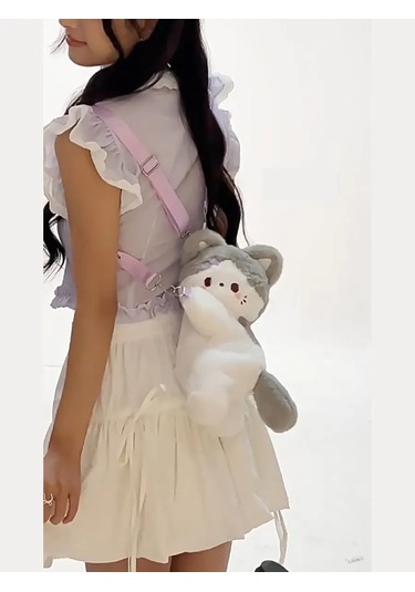 Shushumi Oyuncak Çanta Kedi Sırt Çantası Omuzdan Askılı Yazlık Crossbody Kürk 370690011 Beyaz