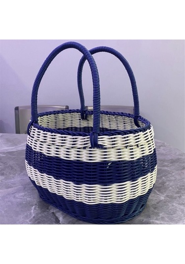 Xiaaokeji Büyük Mavi Ve Beyaz Açık Hava Piknik Sepeti, Alışveriş Sepeti Mavi-beyaz