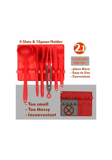 Dancemonkey 2'si 1 Arada Mutfak Silikon Kaşıklık Raf Orta Boy Kırmızı - Küçük Ebatlı Kırmızı