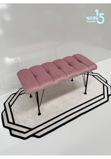 Yirmi15 Metal Ayaklı Eco Pembe Babyface Puf & Bench