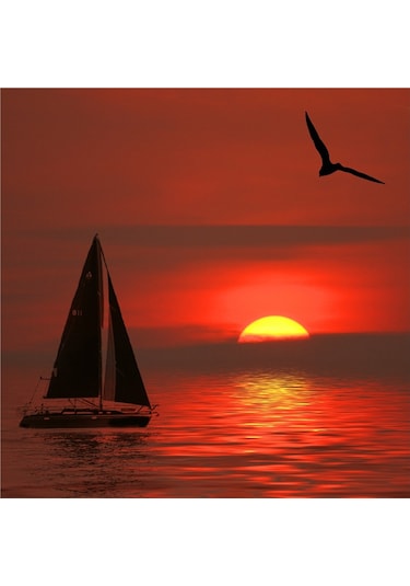 Gün Batımında Yelkenliler Doğal Taş Bardak Altlığı 4'lü Set - Natural Stone Coasters - Taş Çok Renkli