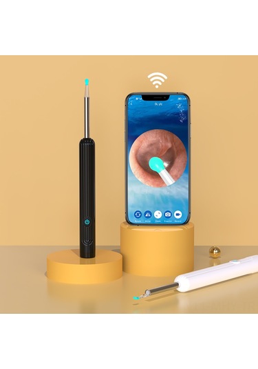 Monyee Kablosuz Wifi Kulak Kamerası Ve Silikon Uçlu Kulak Mumu Temizleme Aleti Seti Siyah