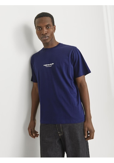 Jack & Jones Erkek Kabartma Logo Baskili Tişört - Vesterbro - 12240121 Ocean Cavern
