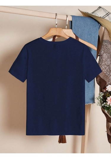 Unisex Pamuklu Ciao Ön Baskılı Tasarım Tshirt Lacivert