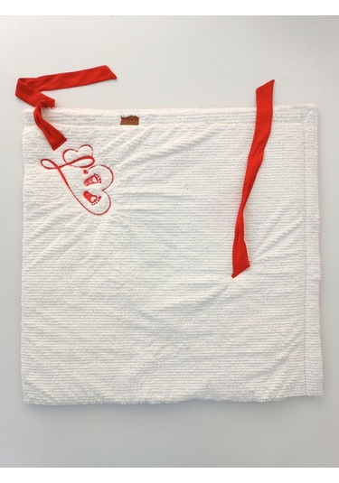 Kışlık Bebek Battaniyesi & Kundağı - Kalp Deseni İşlemeli Hastane Çıkışı Yenidoğan - Yeni Yıla Özel Ekru