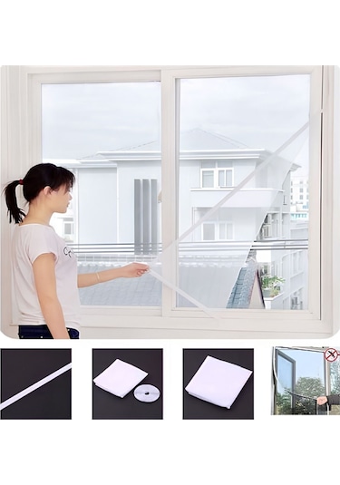 Pencere Sineklik Hazır Pencere Sinekliği Cırt Bantlı 130x150 Cm 130 X 150 Pileli Pilse Tül Tr