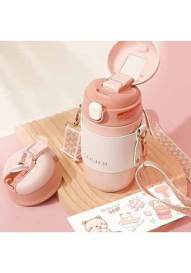 Shun 480 Ml Paslanmaz Çelik Termos Bardak - Taşınabilir Vakumlu Su Şişesi Hf378 Pembe Pembe