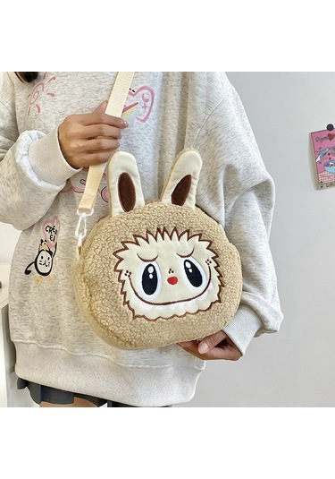 Snapbuy Labubu Tasarımlı Peluş Çapraz Çanta Bej