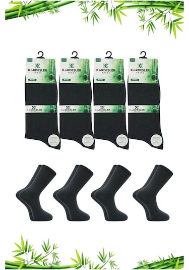 Bambu Erkek Soket Uzun Düz Füme Çorap Dikişsiz 4'lü Paket Füme