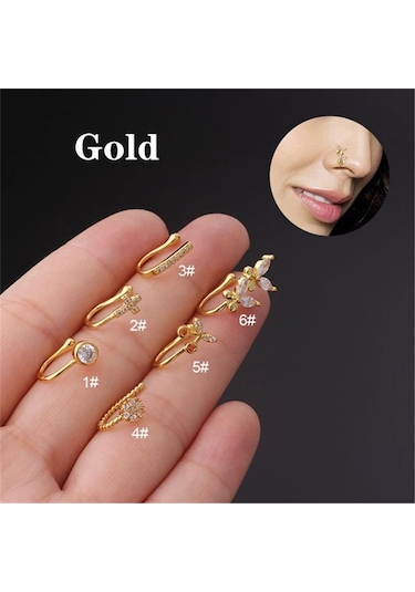 Altın 1 Adet Kelebek Olmayan Deldi Deliksiz Burun Halka Klipsi Burun Çember Halkası Sahte Piercing Kulak Manşet Tragus Küpe Kıkırdak 3 Altın