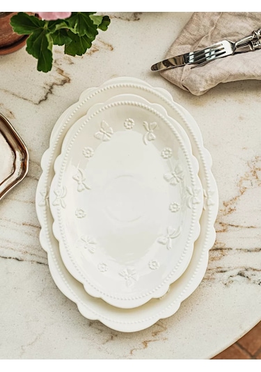 Roomi Seramik Ovül Tabak 25 18 Cm Desenli, Vintage 239470931 Beyaz