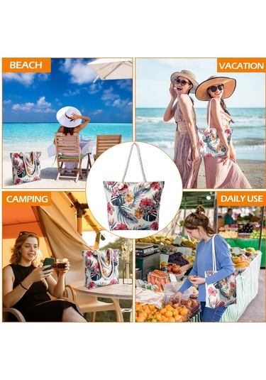 Lichen Büyük Plaj Tote Çanta Fermuarlı Kanvas Bez Çanta Halat Çok Renkli