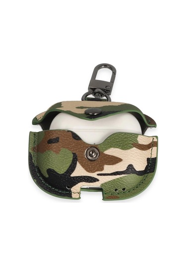 Airpods 3 3.nesil Çanta Kamuflaj Deri Kılıf - Yeşil Asorti