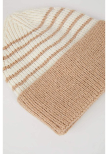 DeFacto Erkek Bebek Çizgili İçi Polarlı Triko Bere C8596A524WNBN325 Kahve