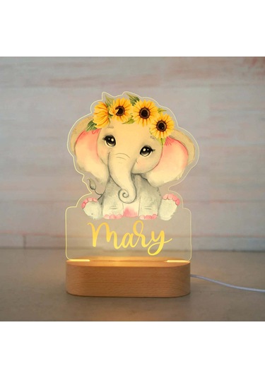 Kişiye Özel Çocuklar İçin Hayvan Gece Lambası İsimli Akrilik Lamba 3 Çok Renkli