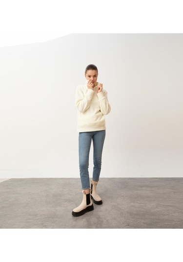 Nors Vanir Basic Yarım Fermuarlı Polar Sweatshirt Ekru 001