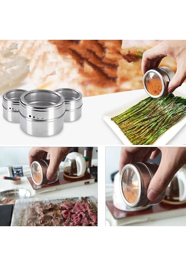 Kaliteli Paslanmaz Çelik 3 Lü Paket Mıknatıslı Baharatlık Cin114 Gri