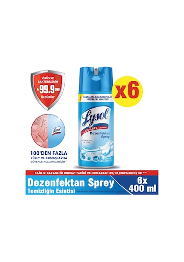 Lysol Pratik Yüzey Temizleyici, Koku Giderici, Dezenfektan Sprey Temizliği Esintisi 6 x 400 ML