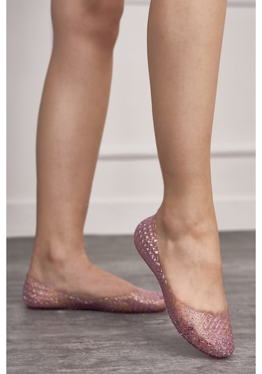 Günlük Kadın Kaymaz Kalın Taban Simli Yumuşak Şık Havuz Plaj Deniz Ayakkabısı J1-j2 Fuşya