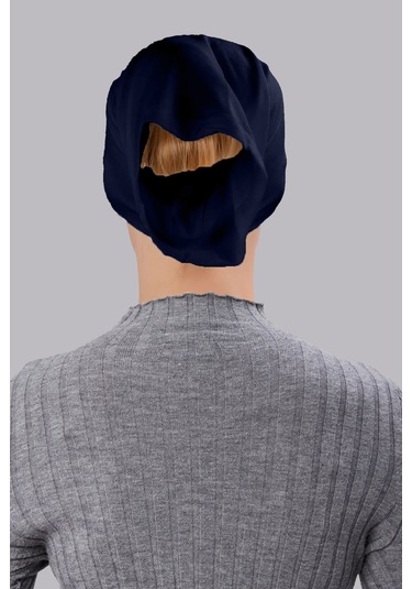 Tesettür Boru Bone Önü Dikişsiz Hazır Pratik Geçmeli Düz Bonesi Pamuk Likralı Penye Lacivert