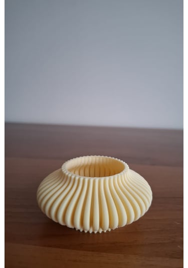 İkili Elmas Çizgili Tealight Mumluk Krem