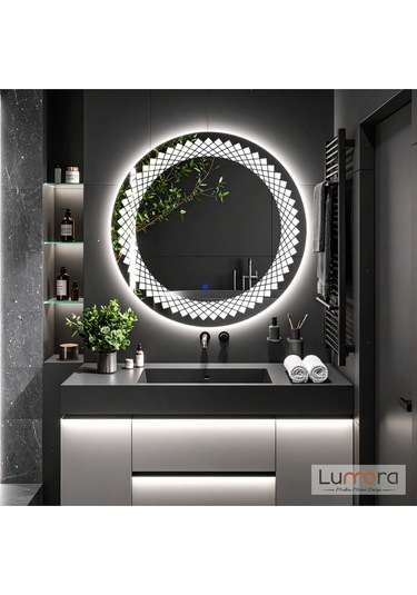 Elyssara Beyaz Led'li Lazer Kumlamalı Lavabo & Banyo Aynası Dokunmatik Sensörlü